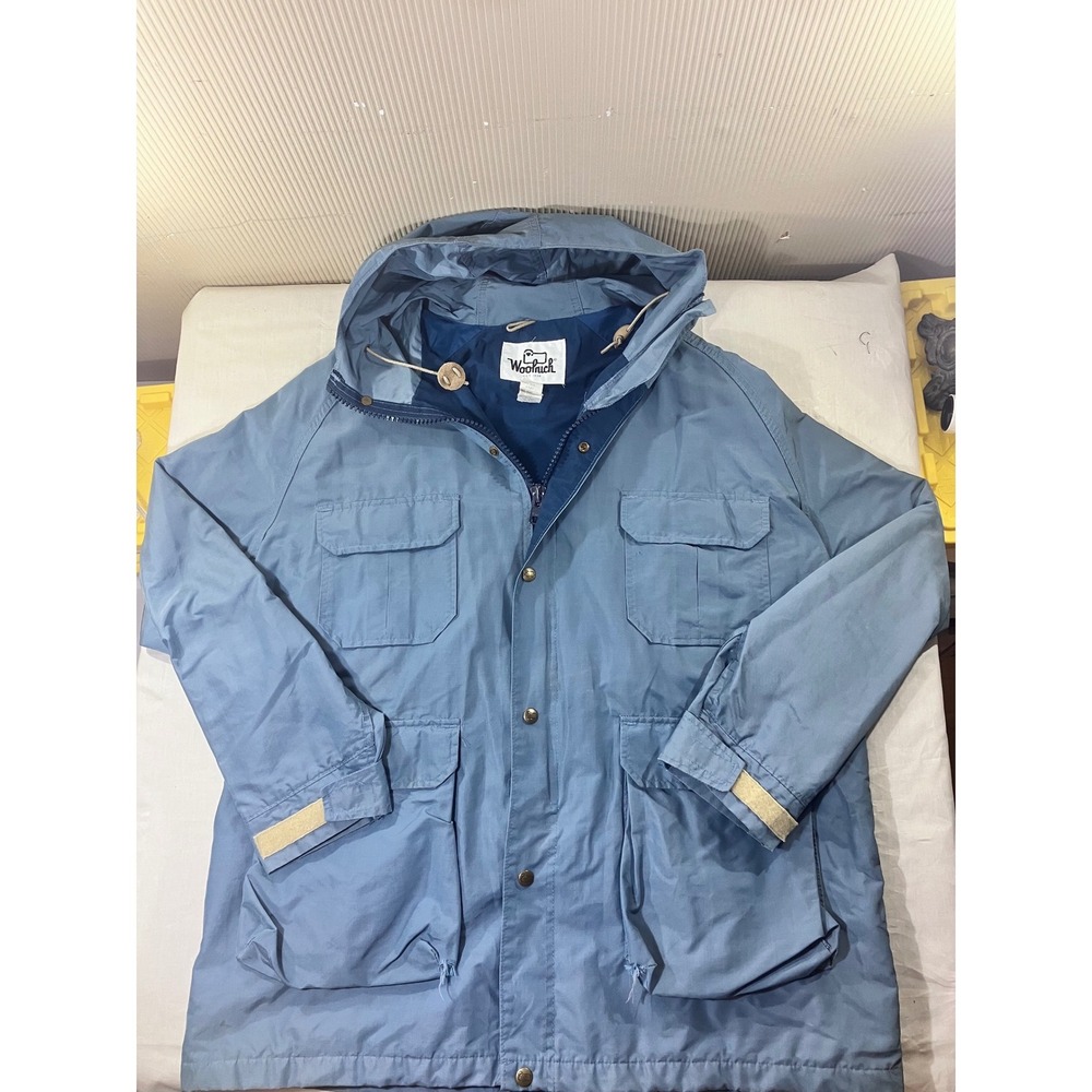 Woolrich Slate Blue Hooded Field Jacket Mens XL Cotton‎ Nylon Blend